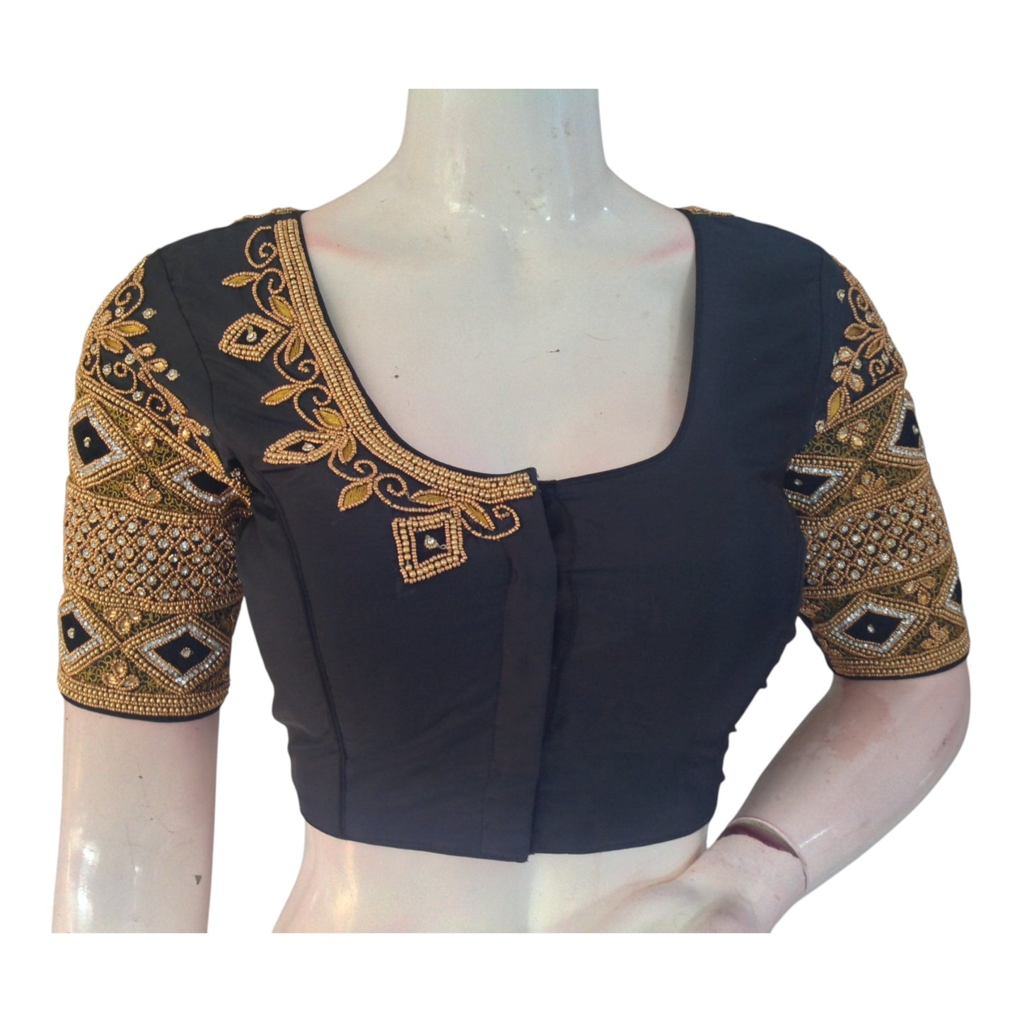 Sophisticated Black Color Aari Handwork Wedding Silk Saree Blouse