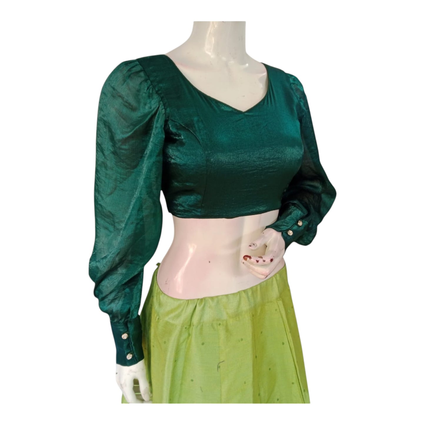 Luxurious Teal Green Organza Balloon Sleeve Blouse | Wedding Guest Outfit
