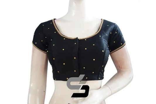 A Timeless Addition to Your Wardrobe, Black Color Plain Moti Stone Ready-Made Blouse - D3blouses