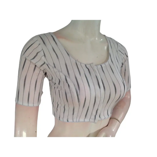 A Versatile Classic : Cream Cotton Readymade Saree Blouse - D3blouses