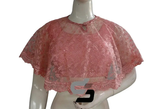 Baby Pink Color High quality Netted Poncho Readymade Blouse - D3blouses