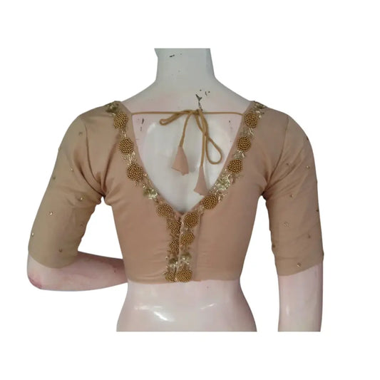 Beige Beauty: A Ready-to-Wear Handcrafted Designer Partywear Readymade Blouse - D3blouses