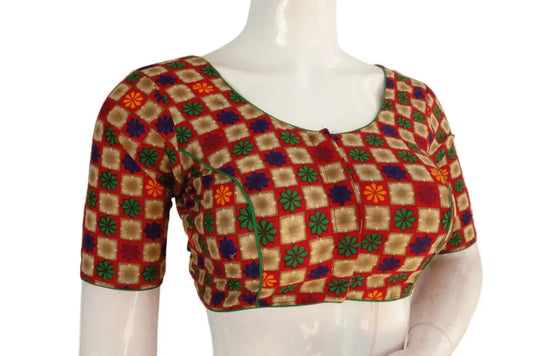 Beige Color Patola Print Cotton Readymade Saree Blouse - D3blouses