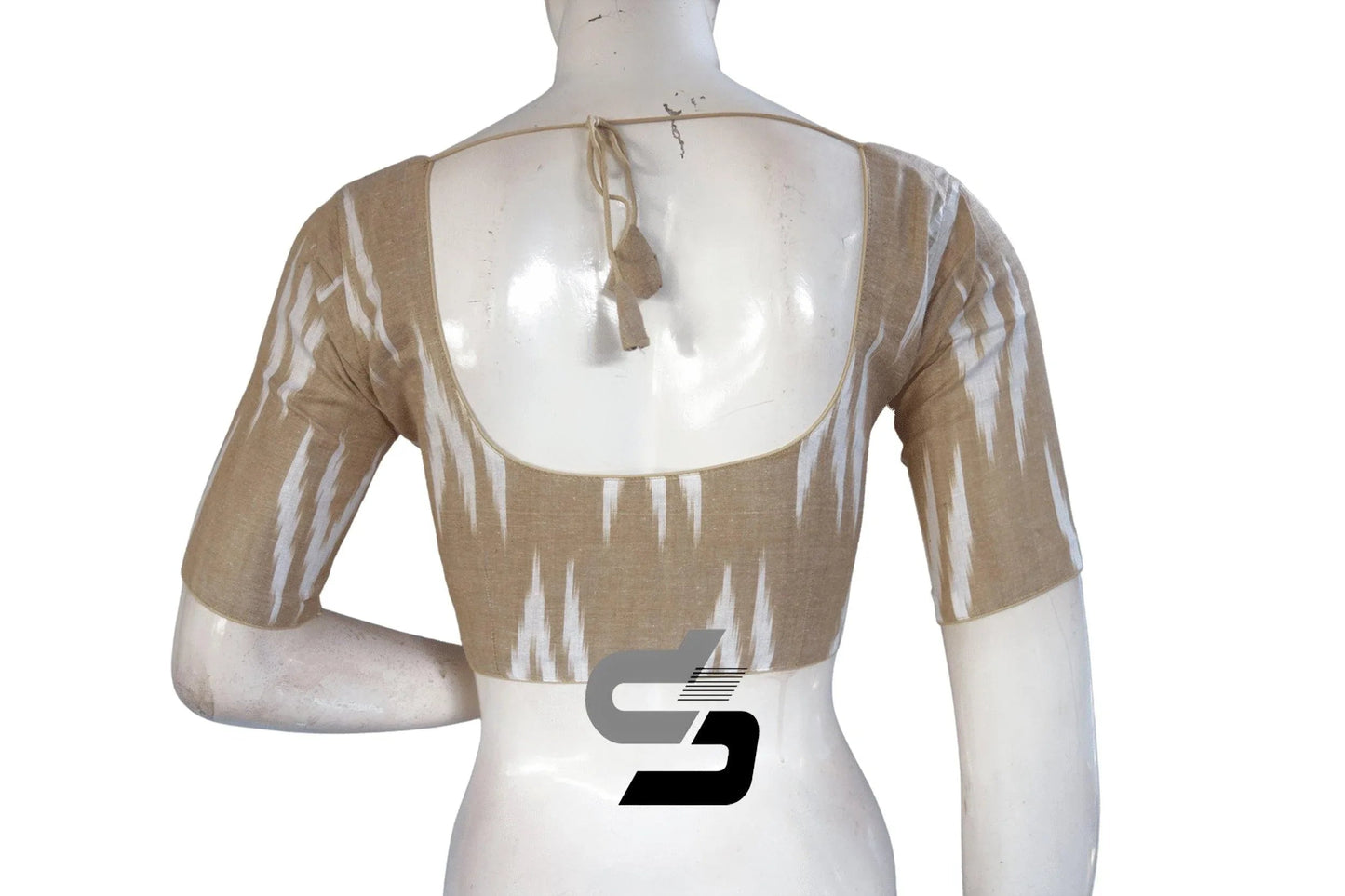 Beige, Elegant Ikkat Designer Cotton Readymade Blouse for Women - D3blouses