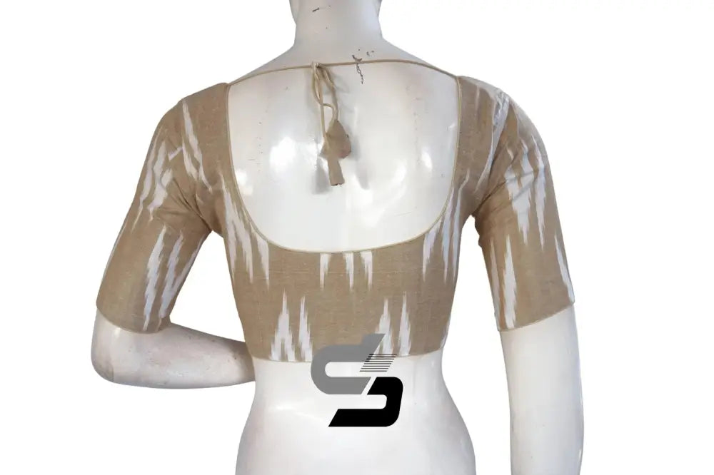 Beige, Elegant Ikkat Designer Cotton Readymade Blouse for Women - D3blouses