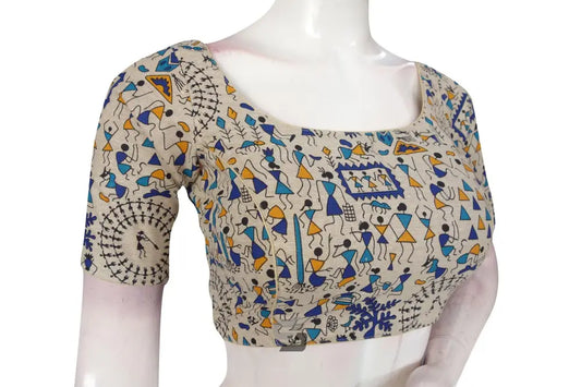 Beige Multi Color Jute Cotton Readymade Designer Blouse - D3blouses