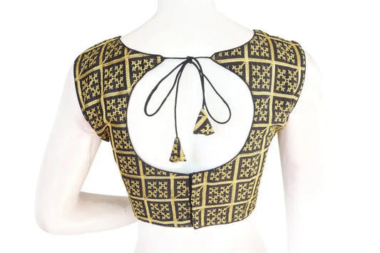 Black Color Banaras Brocade Silk Readymade Blouse with Matching Mask - D3blouses