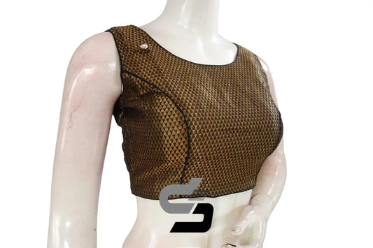 Black Color Boat Neck Brocade silk Readymade saree blouse, Indian Readymade blouse, Crop top, - D3blouses