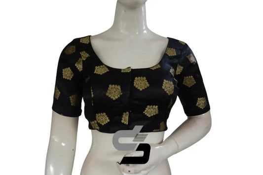 Black Color Brocade Readymade Saree Blouse - D3blouses
