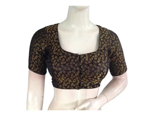 Black Color Brocade Readymade Saree Blouse, Indian Saree Blouse - D3blouses