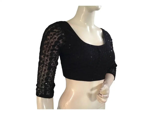 Black Color Chikankari Embroided Readymade Saree Blouse - D3blouses