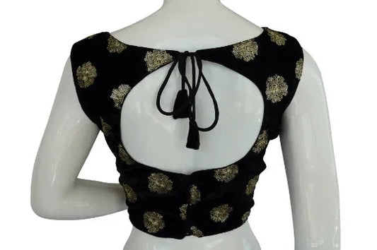 Black Color Designer Velvet Sequin Designer Readymade Saree Blouse - D3blouses