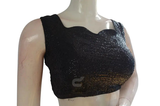 Black Color Georgette Sequin Designer Neck Readymade Blouse - D3blouses