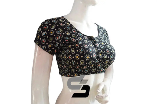 Black Color Patola Print Cotton Readymade Saree Blouse - D3blouses