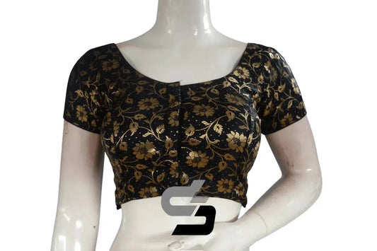 Black Color Premium Banaras Brocade Silk Readymade Saree Blouse - D3blouses