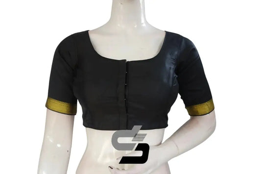 Black Color Semi Silk Readymade Saree Blouse With Border Sleeves - D3blouses