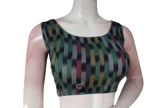 Black Multi-Color Ikkat Designer Readymade Saree Blouse, Stylish and Versatile - D3blouses