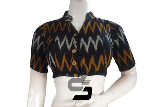 Black, Ready-to-Wear Elegance in Ikkat Collar Designer Readymade Saree Blouse - D3blouses