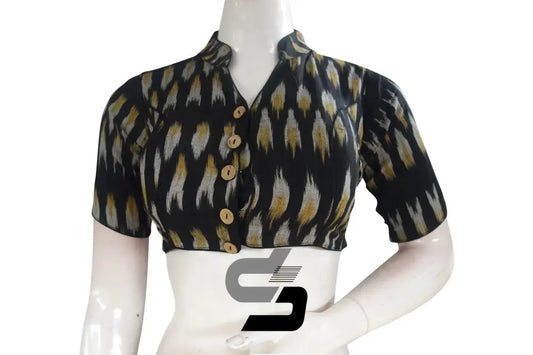 Black, Stylish Readymade Attire with Ikkat Collar Designer Readymade Blouse - D3blouses