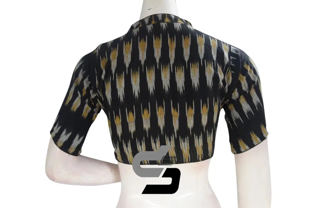 Black, Stylish Readymade Attire with Ikkat Collar Designer Readymade Blouse - D3blouses