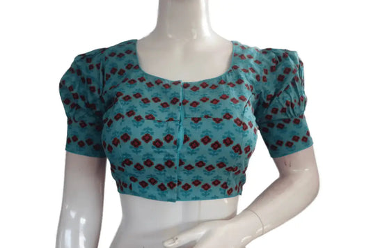 Blue Color Cotton Designer Blouse With Puff Sleeves - D3blouses