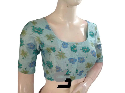 Blue Color Floral Tissue silk Readymade saree blouse From D3 Blouses - D3blouses