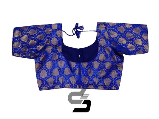 Blue Color Plus Size Brocade Silk Saree Blouses, Indian Readymade Blouse - D3blouses