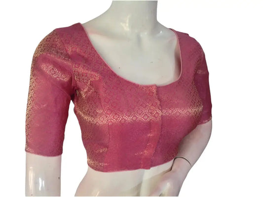 Blush Pink Beauty: Brocade Silk Readymade Saree Blouse - D3blouses