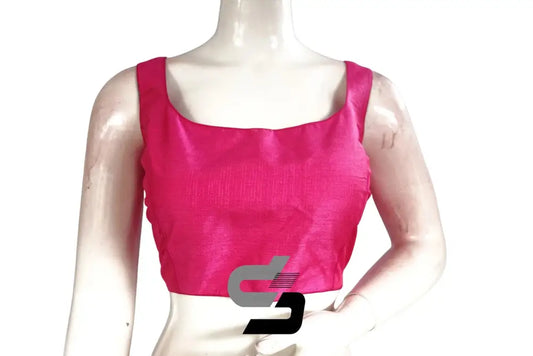 Blushing Pink, Plain Semi Silk Designer Readymade Saree Blouse - D3blouses
