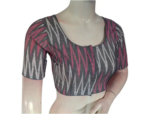 Charcoal Chic: Readymade Cotton Saree Blouse - D3blouses