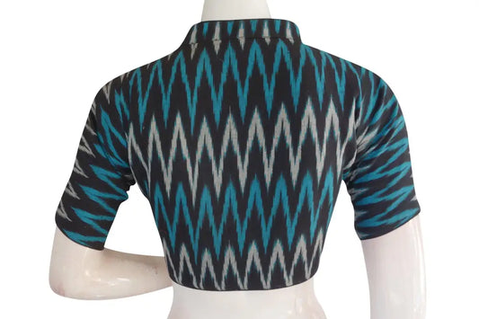 Chic Black Ikkat Collar Designer Readymade Blouse, Perfect for Women - D3blouses