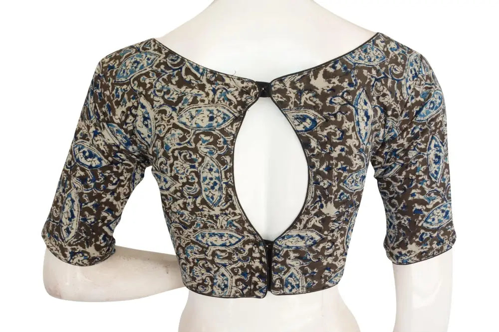 Chic Kalamkari Boat Neck Designer Readymade Blouse for Sarees - D3blouses
