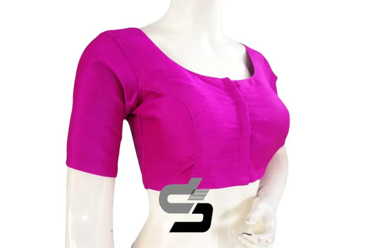 Chic Magenta Semi Silk Plain Readymade Saree Blouse, Indian Designer Blouse - D3blouses
