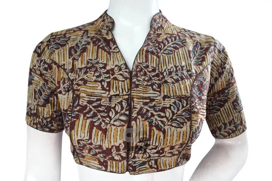 Chic Maroon Kalamkari Collar Designer Blouse, Ready-to-Wear - D3blouses