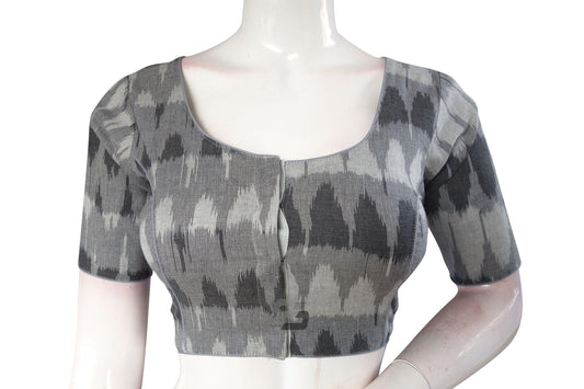 Classic and Chic, Grey Ikkat Cotton Readymade Blouse for You - D3blouses