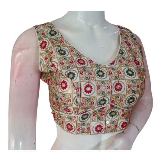 Classic Off-White Color Floral Embroidered Readymade Saree Blouse - D3blouses