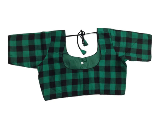 Cotton Checks Readymade saree blouse ,Plus Size Indian Cotton Readymade blouse - D3blouses
