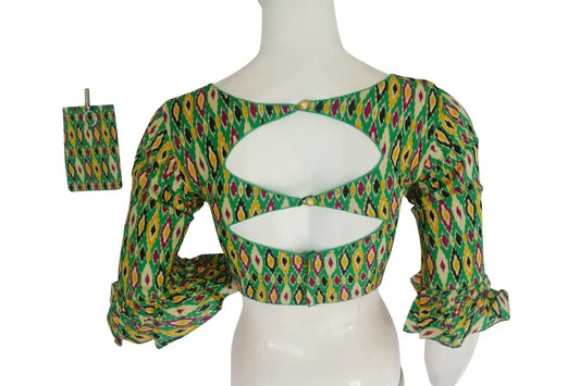 Cotton Printed Designer Readymade Blouse with Matching Mask - D3blouses