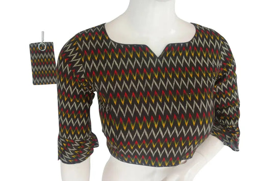 Cotton Printed Designer Readymade Blouse with Matching Mask - D3blouses