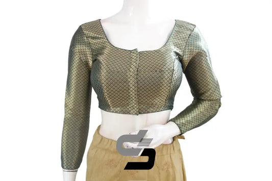 Dark Green Saree Blouse, Premium Brocade Readymade Saree Blouse, Indian Choli Top Online - D3blouses