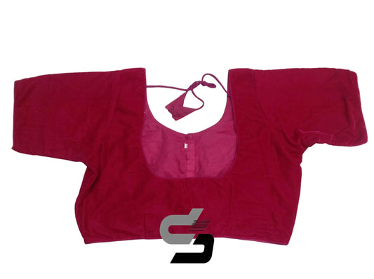 Dark Pink Color Velvet Designer Readymade Saree Blouses, Plus Size Collections - D3blouses