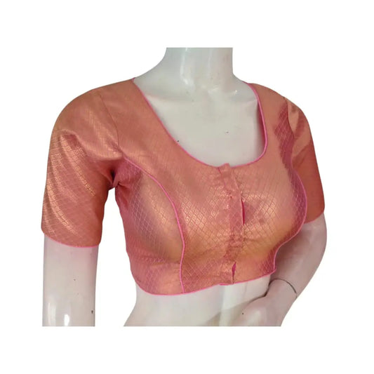Delicate Pink: A Soft and Elegant Brocade Silk Readymade Saree Blouse - D3blouses