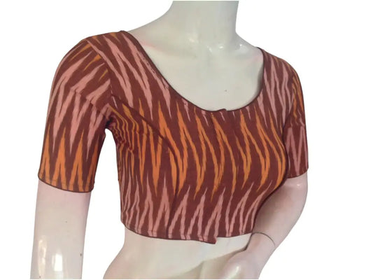 Earthy Elegance: Readymade Brown Cotton Saree Blouse - D3blouses