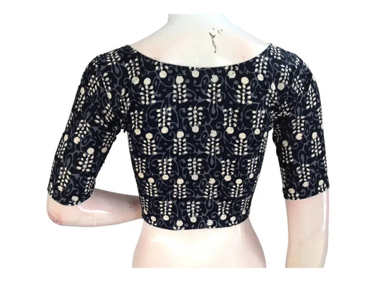 Effortless Elegance in Black: High-Neck Cotton Blouse - D3blouses