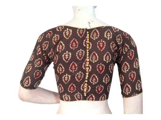 Elegant Brown High Neck Saree Blouse | Ready made | Exquisite Indian Craftsmanship - D3blouses