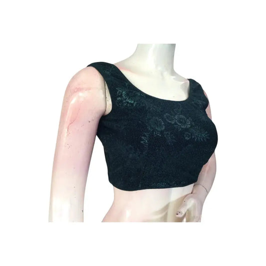 Elegant Dark Green Designer Boat Neck Saree Blouse | Ready to Wear & Chic - D3blouses