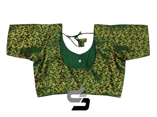 Elegant Green Plus Size Brocade Silk Saree Blouses, Indian Ethnic Wear - D3blouses