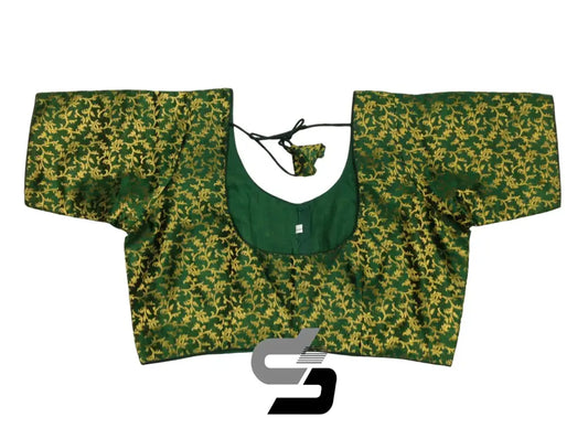 Elegant Green Plus Size Brocade Silk Saree Blouses, Indian Ethnic Wear - D3blouses