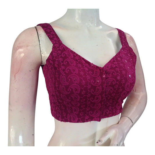 Elegant Purple Color Chikankari Blouse - Spaghetti Strap, Sleeveless Design - D3blouses