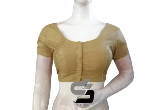 Elevate Your Style, Gold Plain Silk Readymade Saree Blouse (Short Sleeves) - D3blouses
